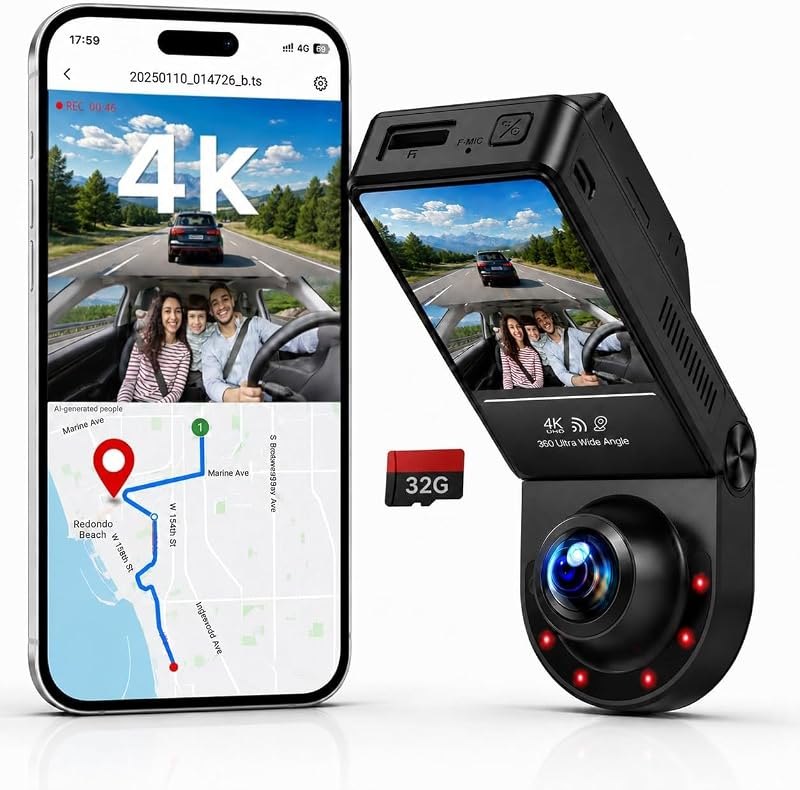 360° Dash Cam Front and Inside 4K+2.5K, 2 Channel Dashcam for Car — Front dash cam for front dash cam