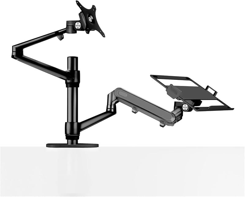 OL-3L PRO Aluminum Height Adjust Desktop 17-32 Inch Monitor Mount Gas Spring Arm+12-17 Inch Laptop Holder Stand Full