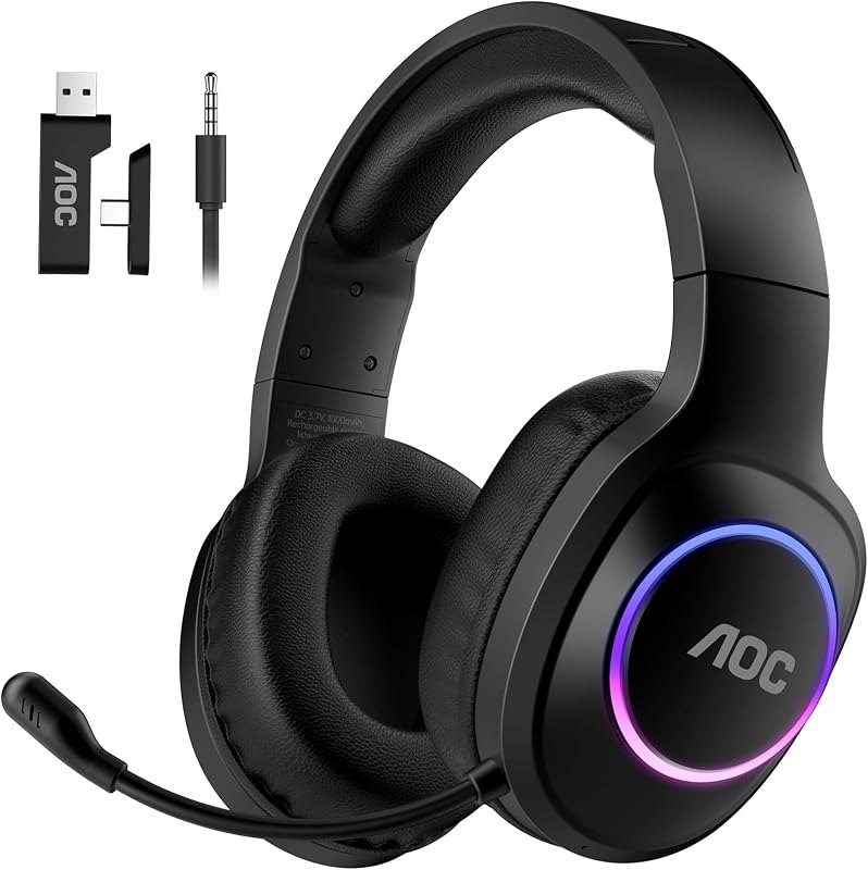 AOC Wireless Gaming Headset for PS5, PS4, Nintendo Switch, PC- Black — Noise Cancelling Headset for noise cancelling