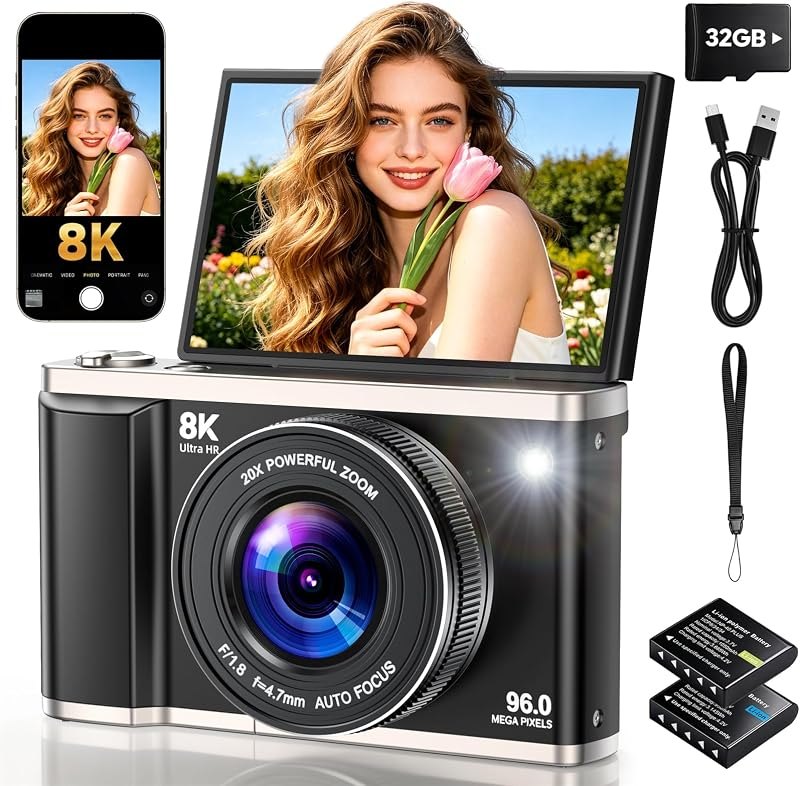 8K 96MP Digital Camera with WiFi, Autofocus, 20X Zoom, 3.5" Flip Screen — best cameras digital camera for cameras