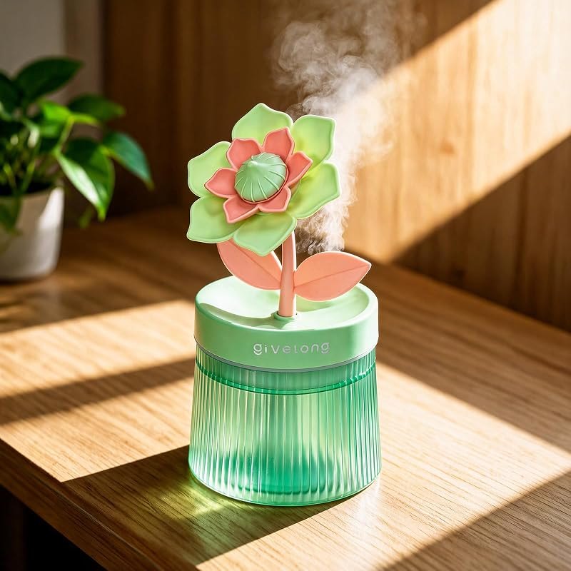 Cute Flower Mini Humidifier, USB Small Humidifier Cool Mist Portable Desktop Humidifiers for Bedroom Office Car Travel