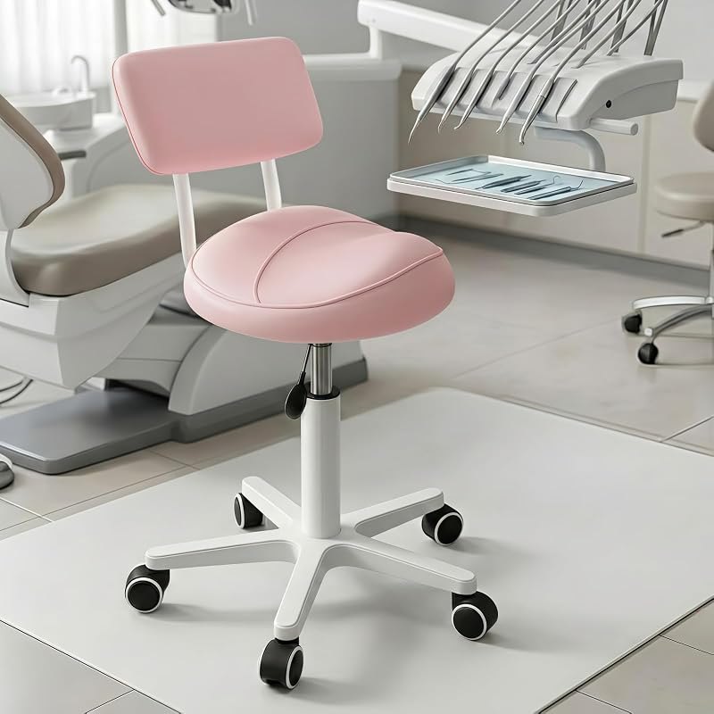 Saddle Stool with Back Support Thick Padded Seat Ergonomic Chair Swivel Rolling Saddle Chair with Wheels for Hair